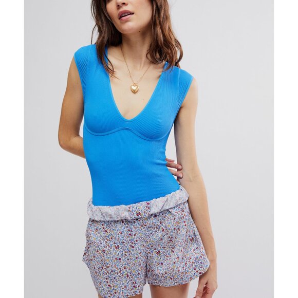 FREE PEOPLE Meg Seamless Bodysuit Sz M/L in Campanula/Cobalt Blue - Picture 5 of 8